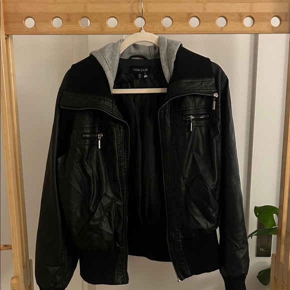 New Look Black Faux Leather Hooded Bomber Jacket 2X Plus Size